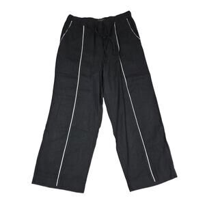 Tahari Black Linen Drawstring Pants Elastic Waist NWOT